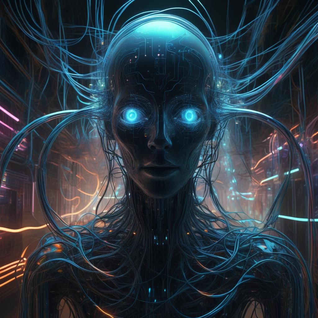 Sinister Ethereal AI Entity Haunting the Digital Realm