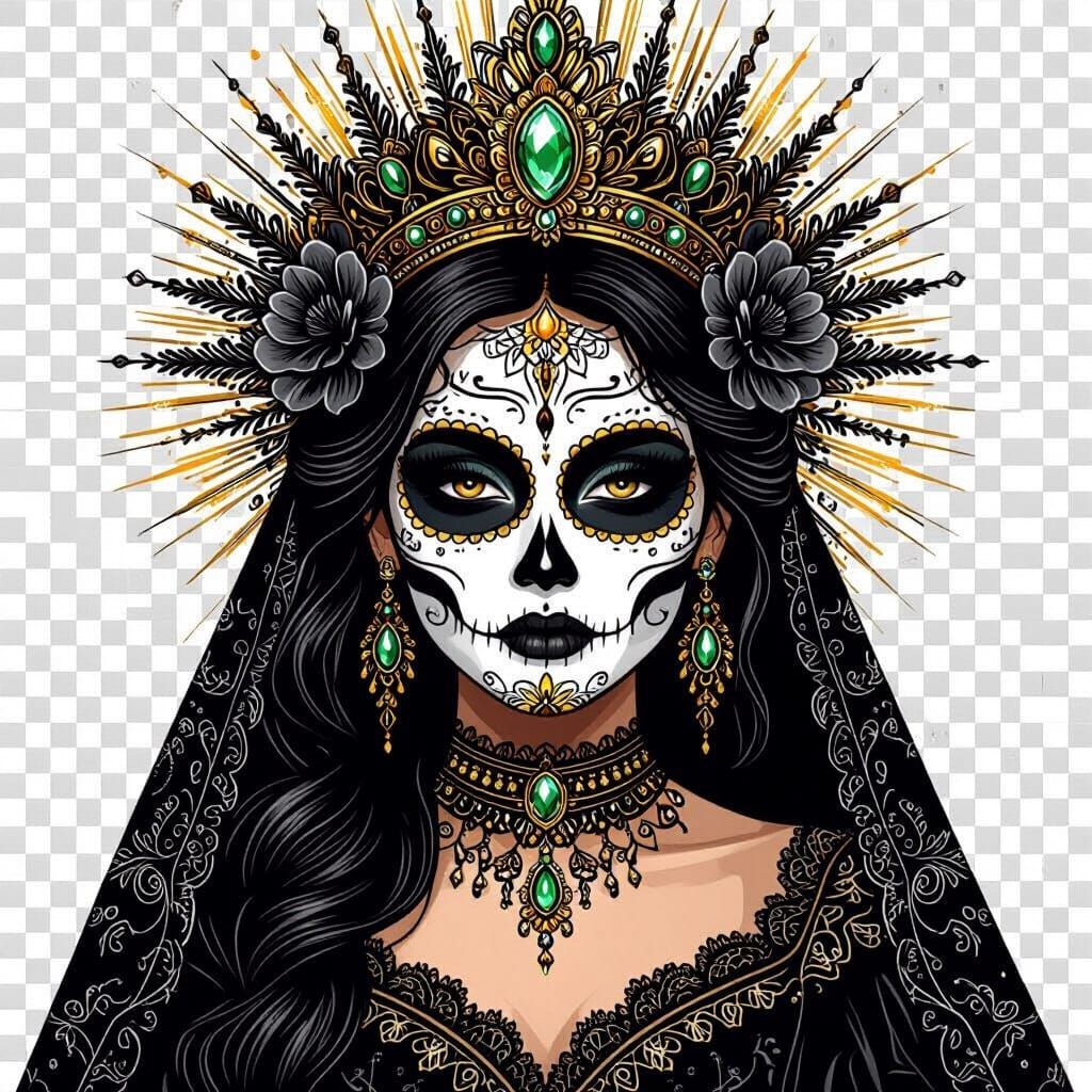 Dia de los Muertos Woman with Intricate Sugar Skull Makeup