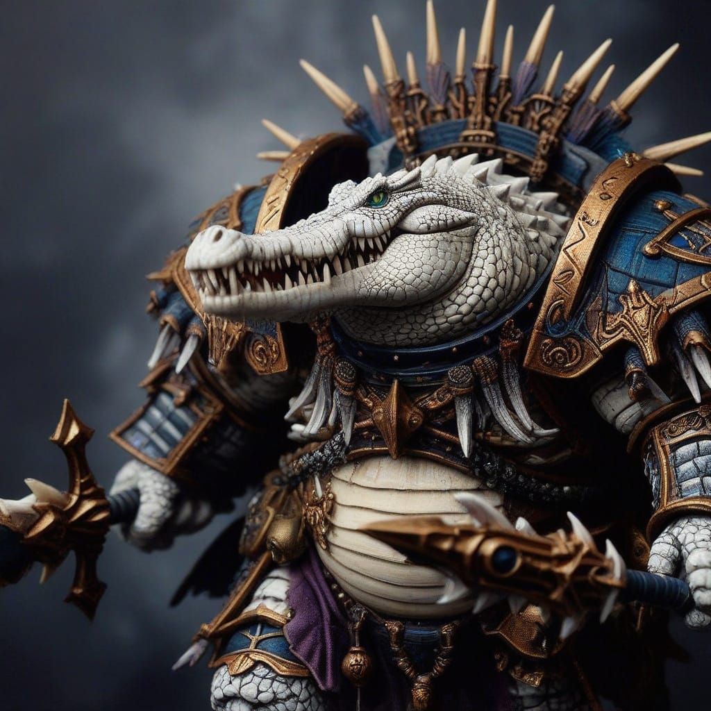 Albino Crocodile Warrior in Shadow Armor
