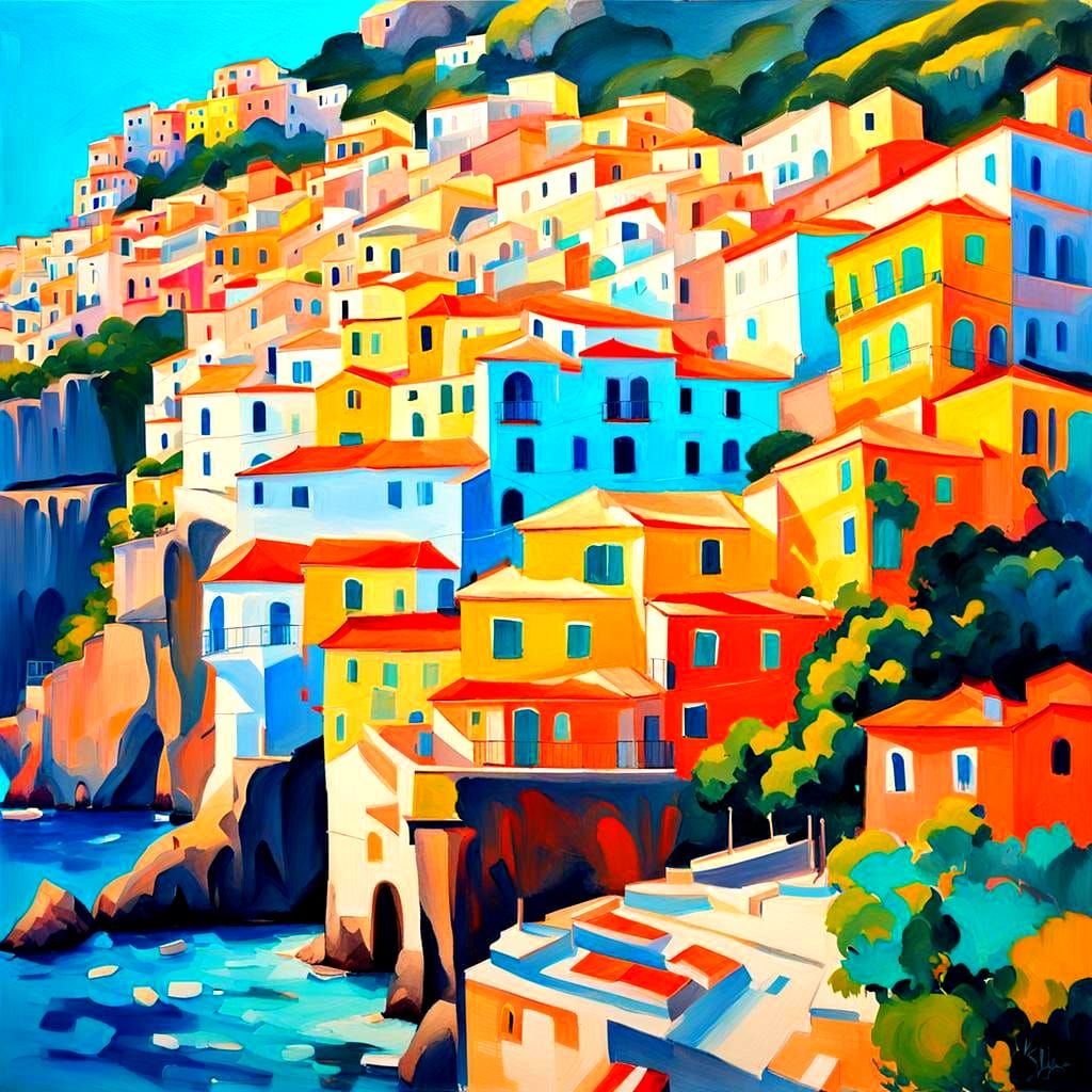 Amalfi Coast Graffiti Art in Digital Painting Style