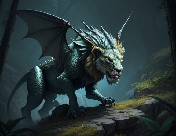 Lion-Bug Hybrid Dragon Creature in Art Deco Style