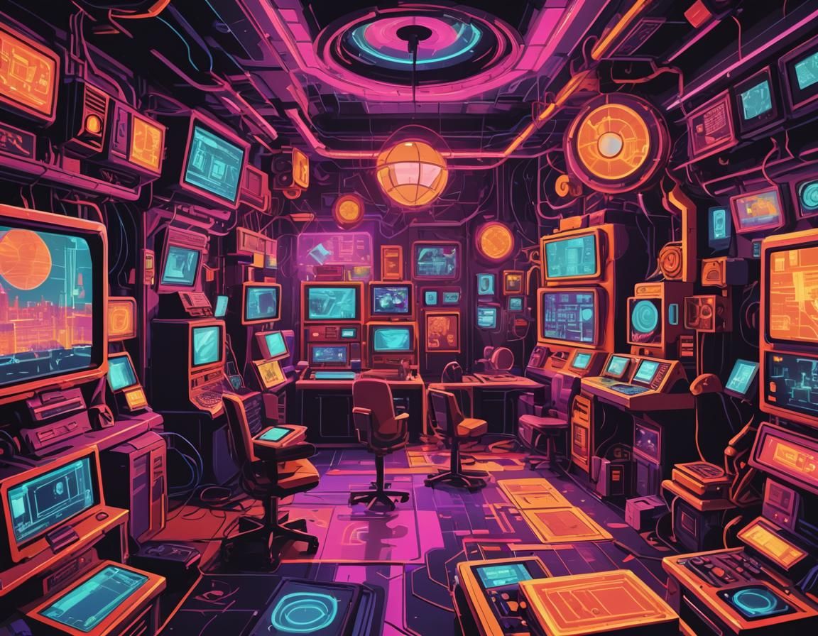 High-Tech Spy Lab in Glitch Art Style