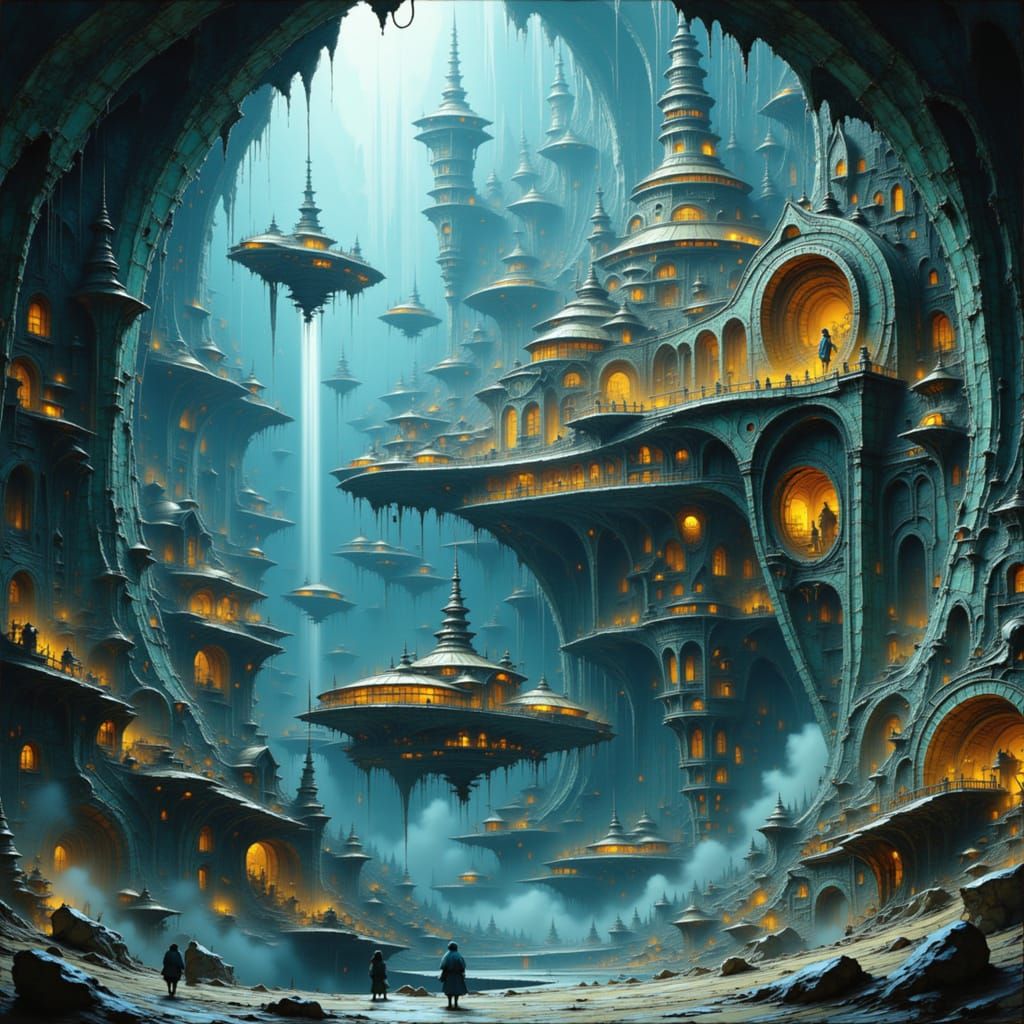 Steampunk Geode City with Clockwork Machinery