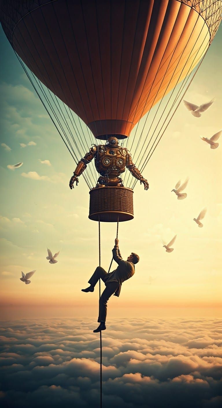 Ethereal Steampunk Rescue in a Whimsical Sky