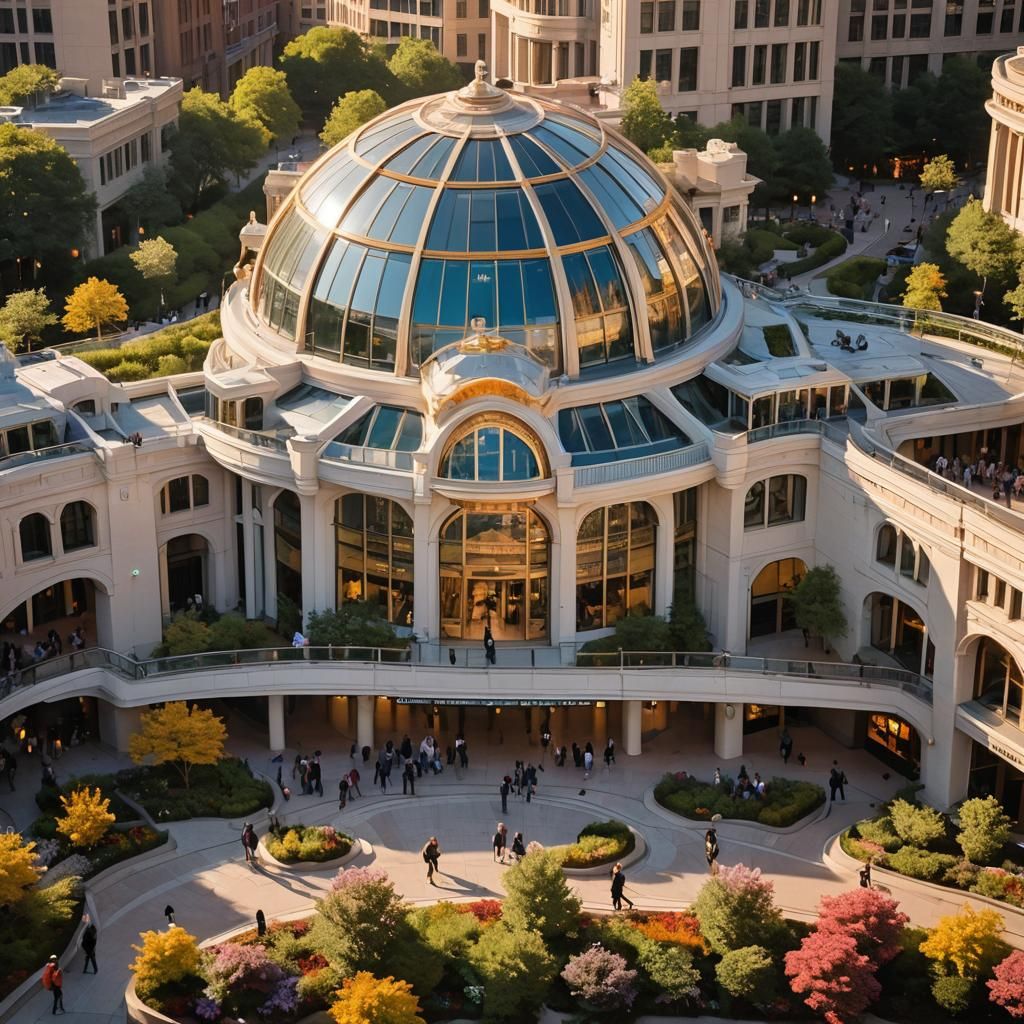 Neo-Futurist Monorail Station in Golden Light