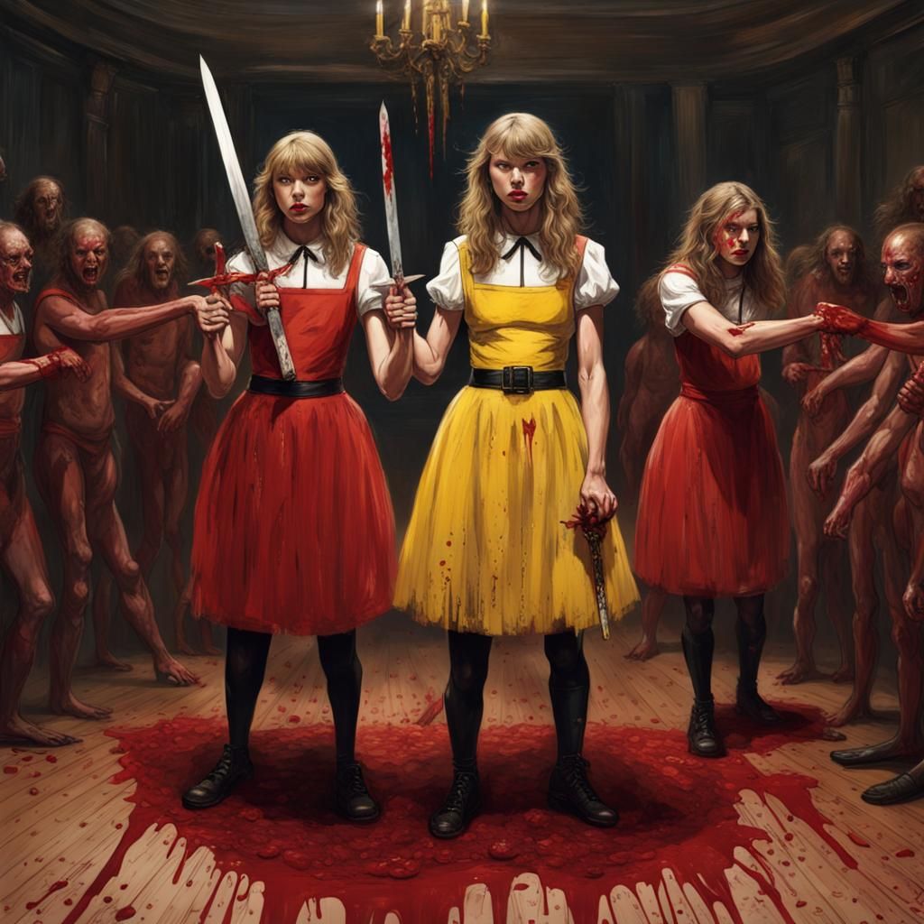 Horror Twins with Bloody Swords in Doré Style