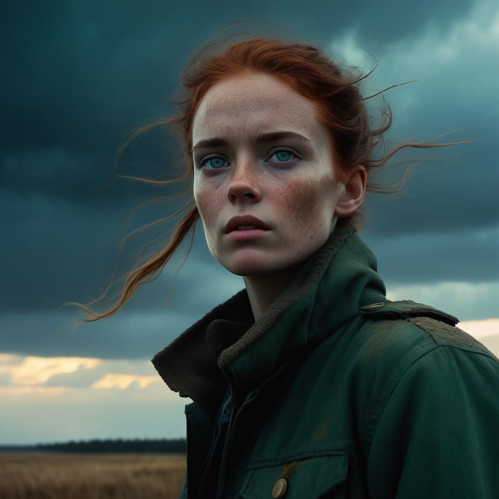 Irish Woman Illuminated in Golden Light on Dramatic Moorland