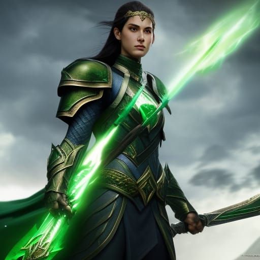 Epic Elven Dragon Knight in Green Mist