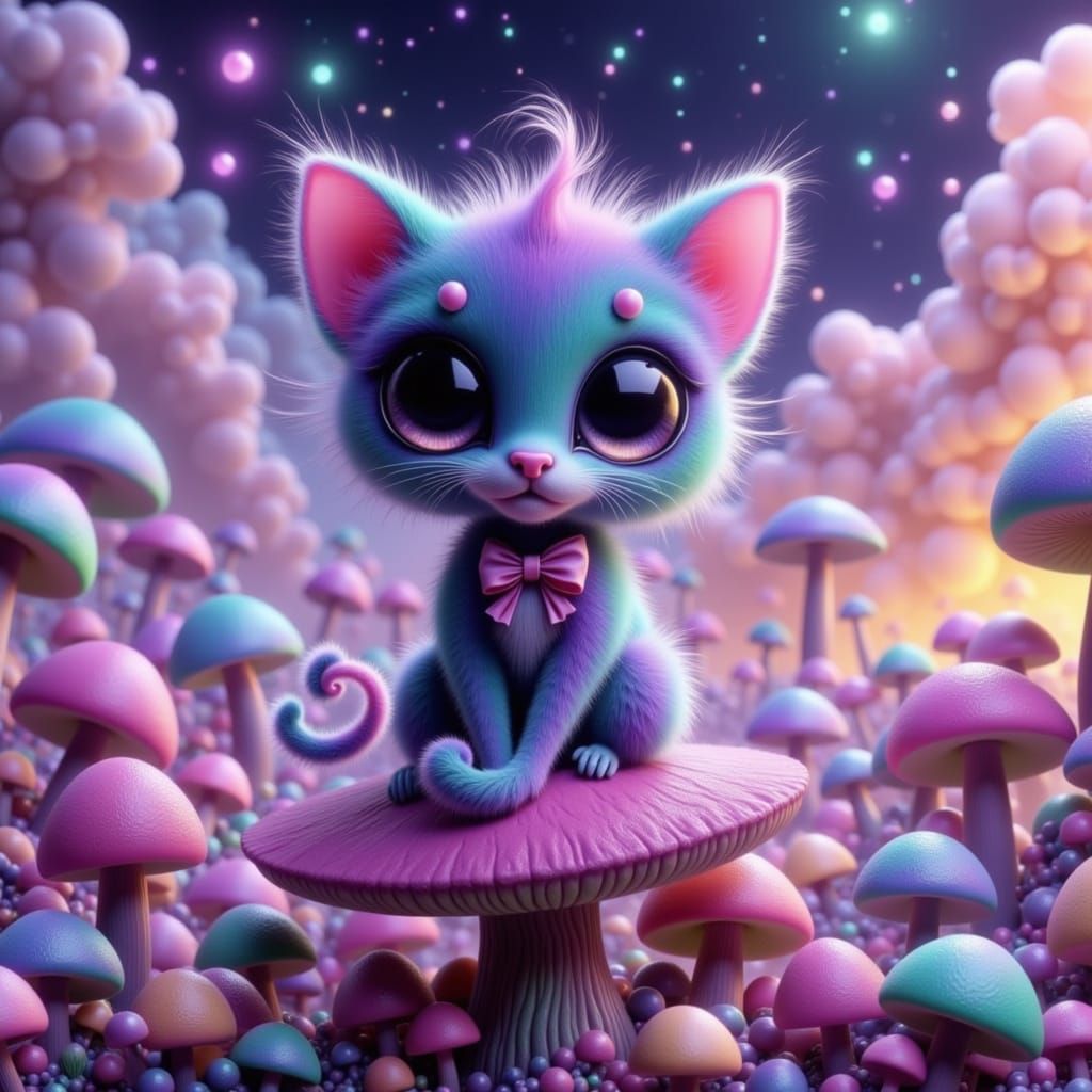 Whimsical Goth Cat in Cutecore Style Digital Painting