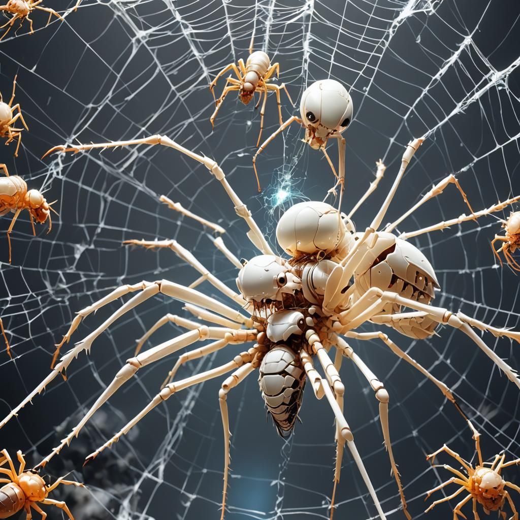 Giant Robot Ant Devouring Human in Web