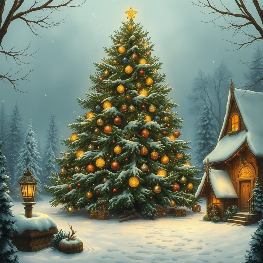Whimsical Christmas Tree in a Winter Wonderland