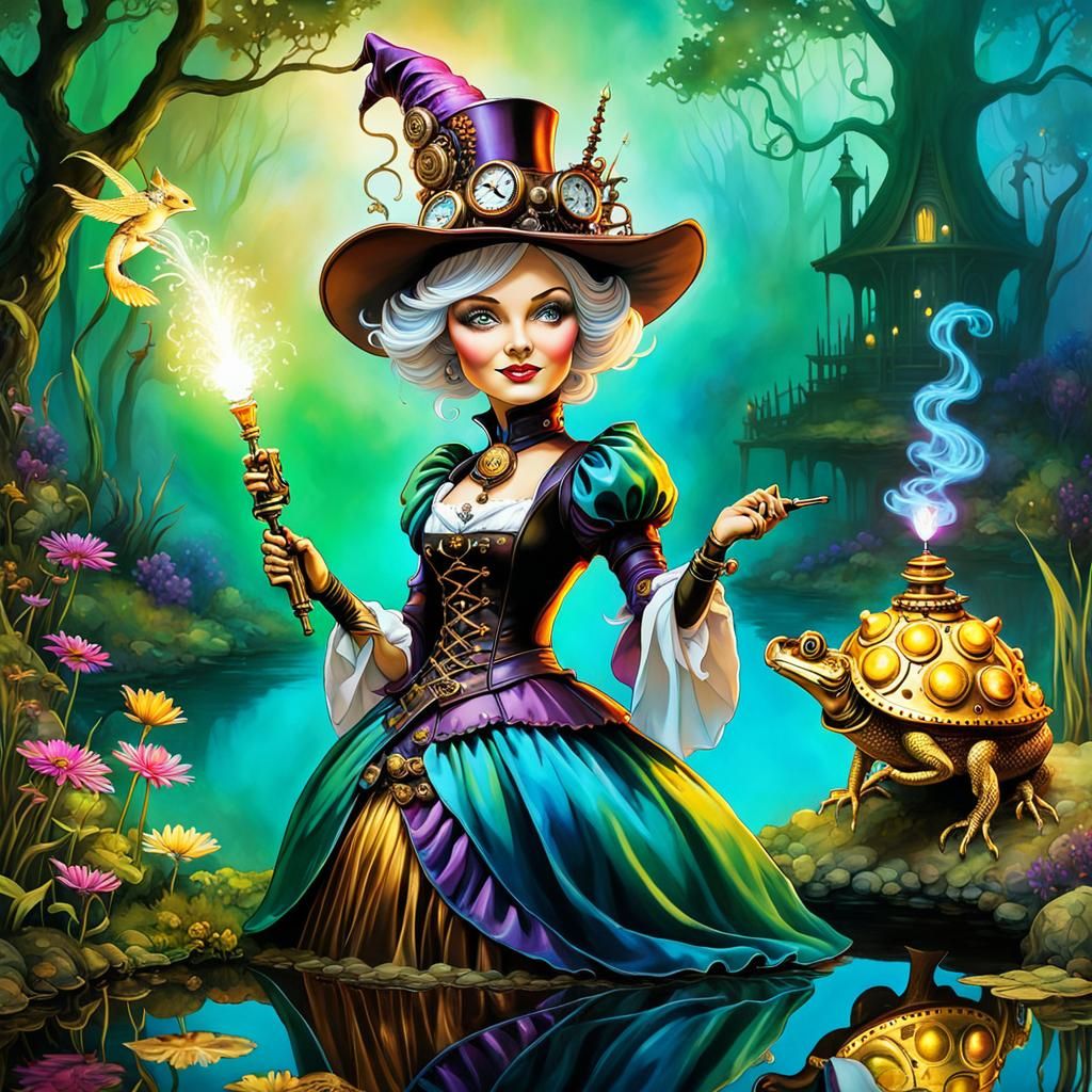 Steampunk Fairy Godmother Casting Spell, Airbrush Style
