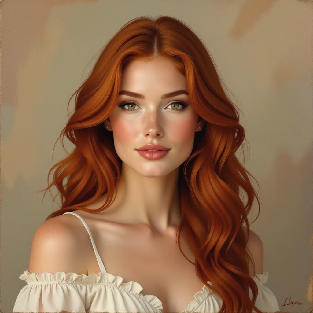 Realistic Portrait of a Warm, Vital Ginger-Haired Woman