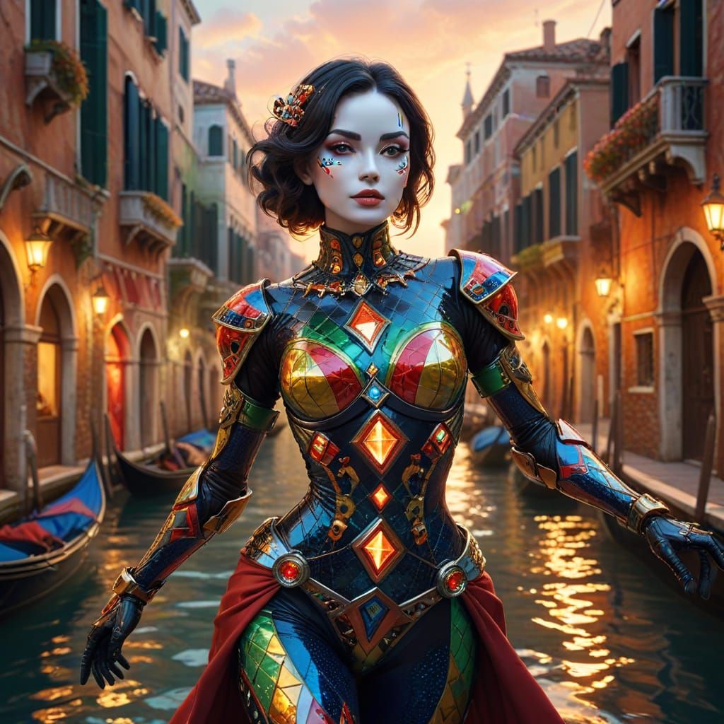 Futuristic Robot Dances in Venice: Digital Illustration