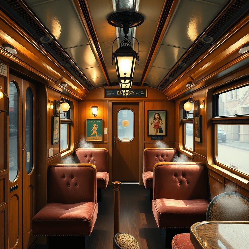 Cozy Subway Car Restaurant with Warm Accents and Soft Lighti...