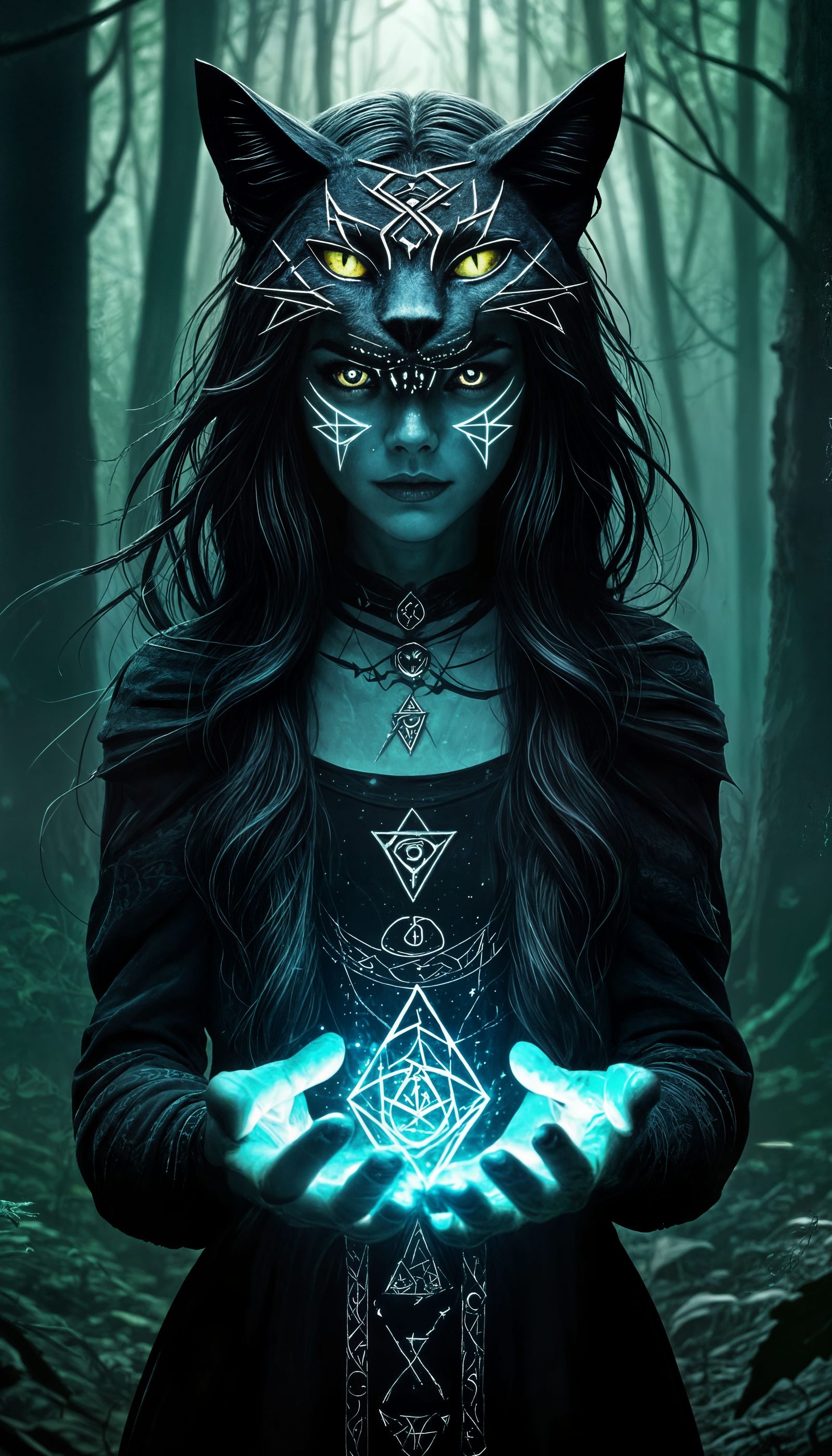 Mystical Forest Ritual with Feline Spirits
