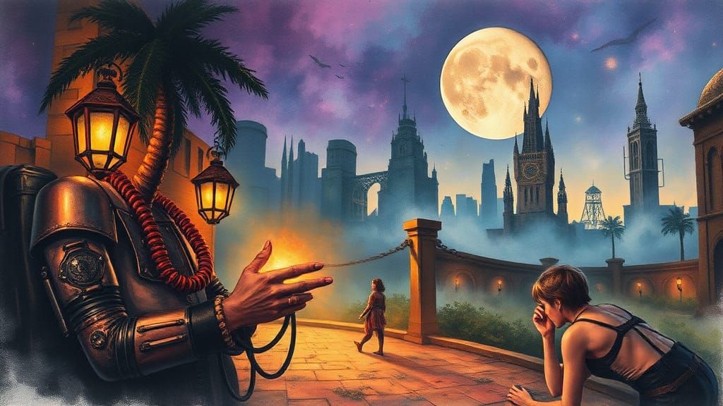 Science Fiction Horror Scene in Watercolor Style