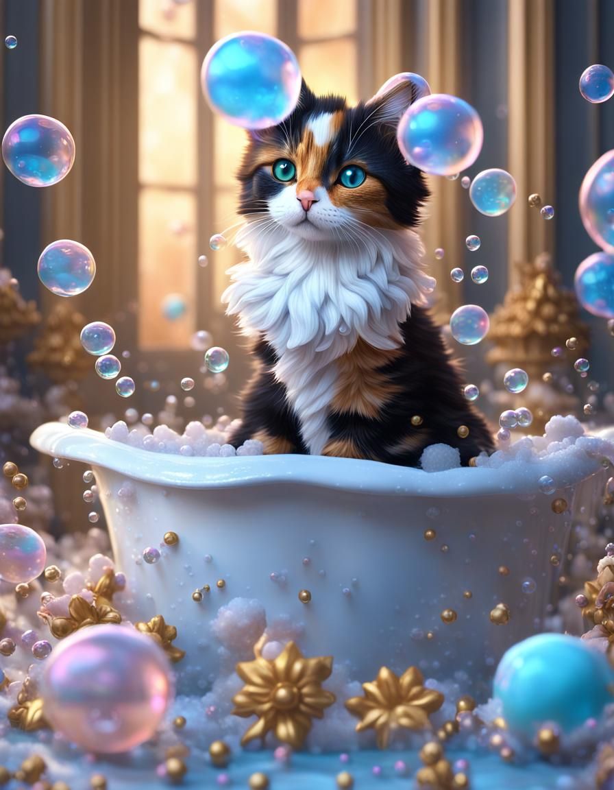 Calico Kitten's Surreal Bubble Bath in HDR