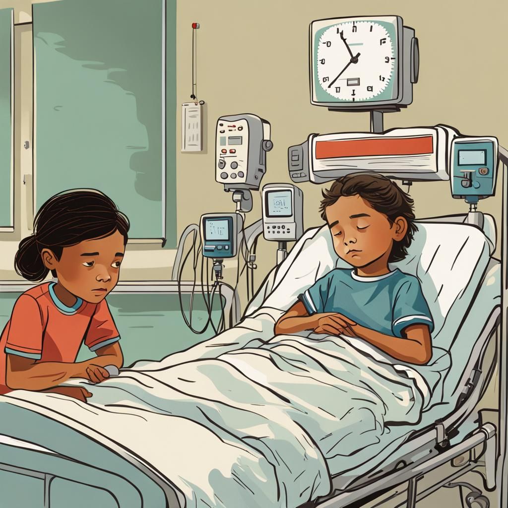 Sibling Watches Over Sick Child in Hospital