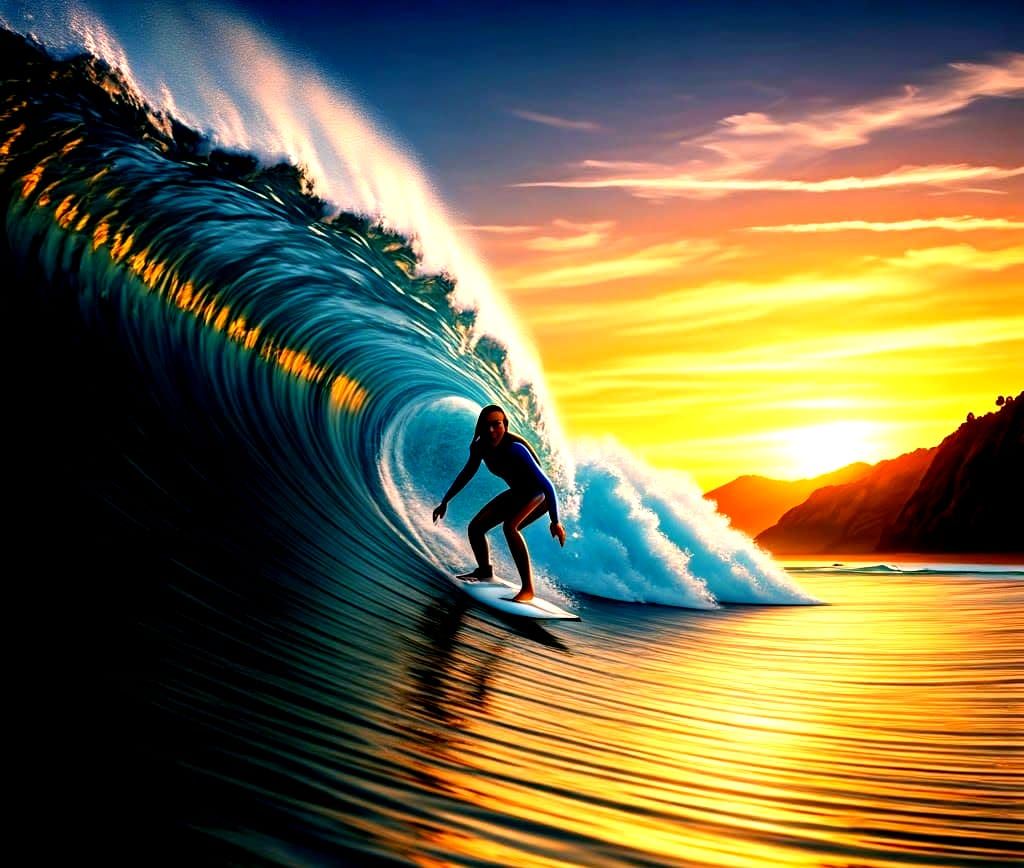 Waimea Sunset Surfer in Hyperdetailed Photorealism