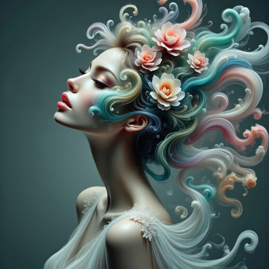 Surreal Woman Portrait with Ethereal Tentacles