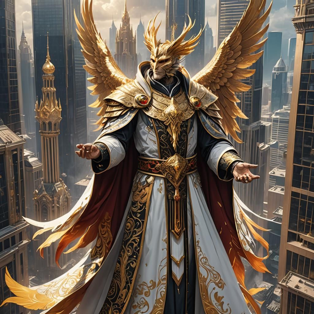 Heirophant Priest with Phoenix in Ornate Architecture