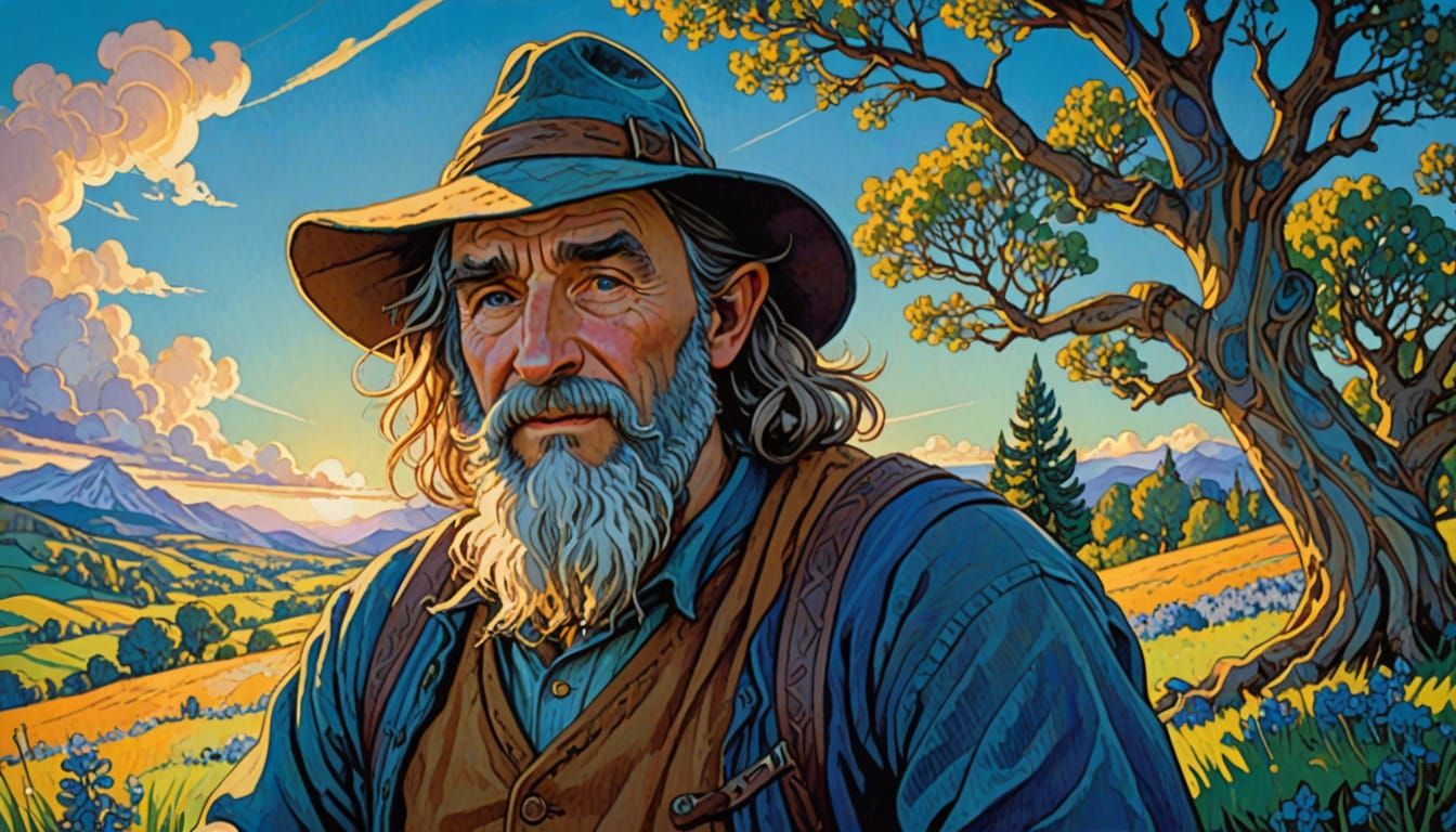 Enchanted Woodland Scene in Vibrant Blue Hues