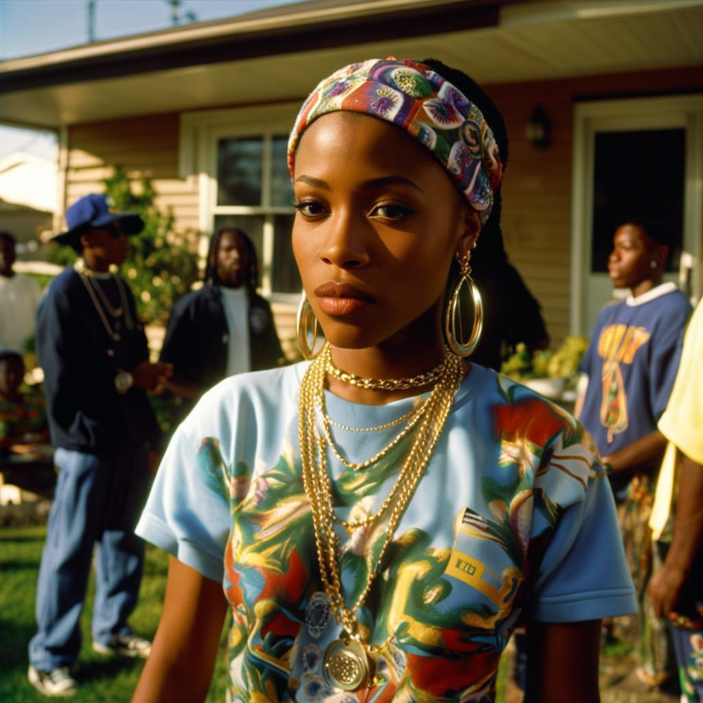 1995 Female Hip-Hop Artist at House Party - Hip-Hop Fashion