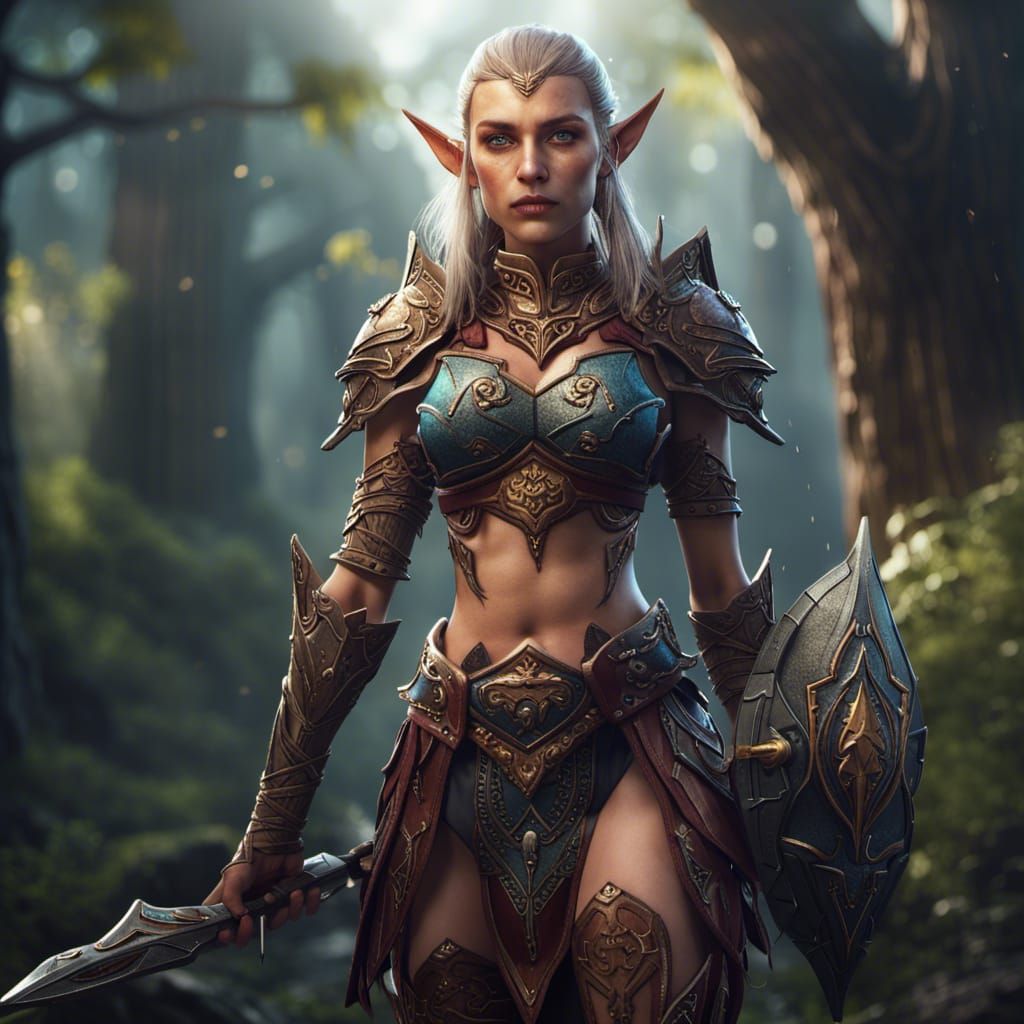 Fantasy Female Elf Warrior in Detailed Digital Painting
