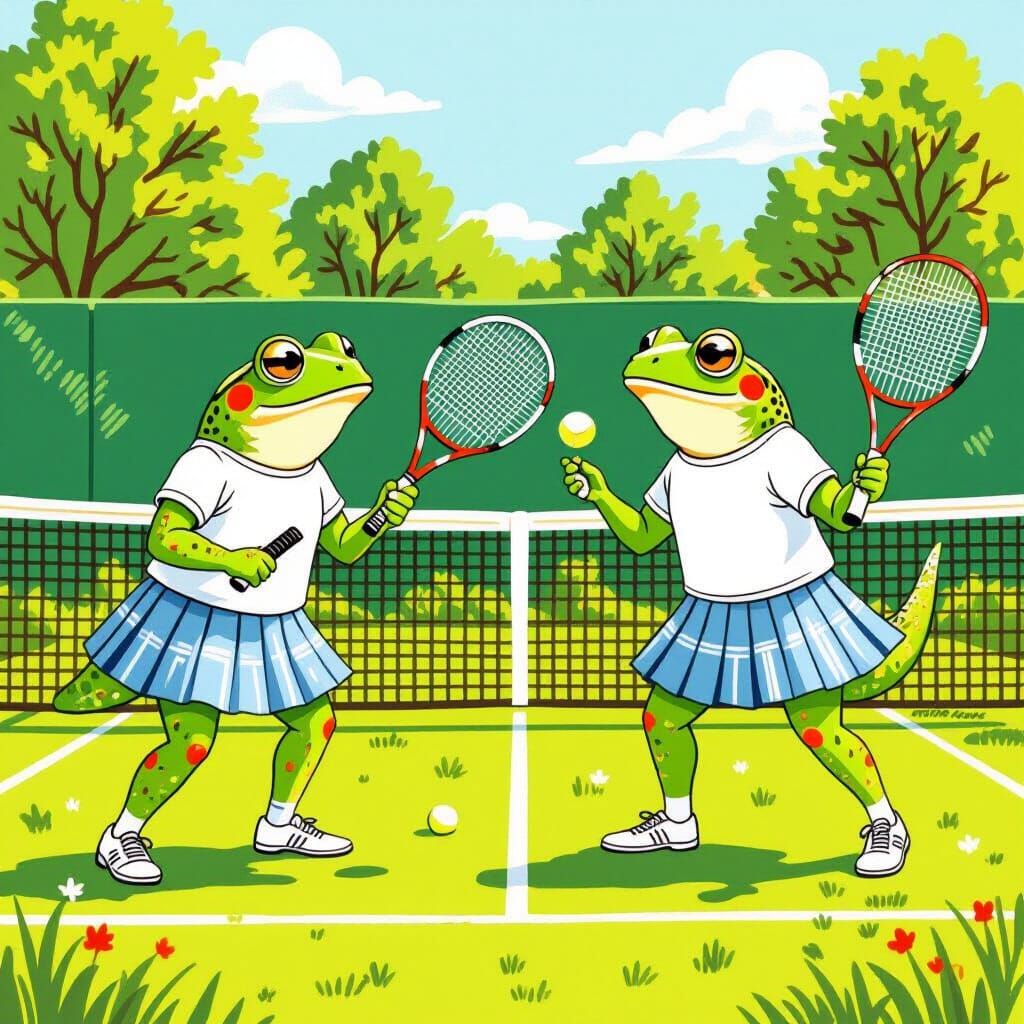 Frogs playing tennis