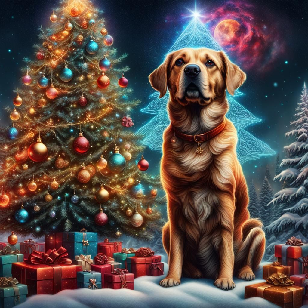 Dog Christmas Tree in Astral Illustration Style