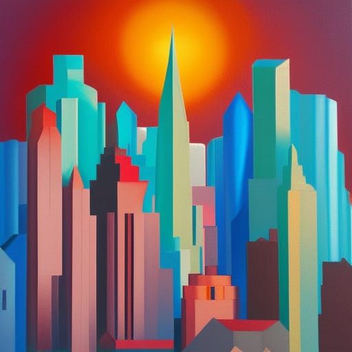 Vibrant Metropolis in Textured Oil Painting Style