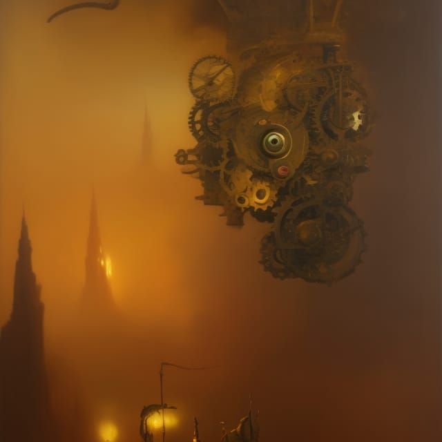 Steampunk Clockwork Face in Surrealist Style