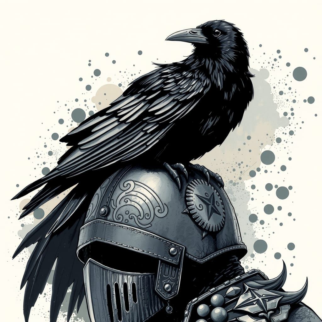 Gothic Raven Knight in Ink Splatter Art
