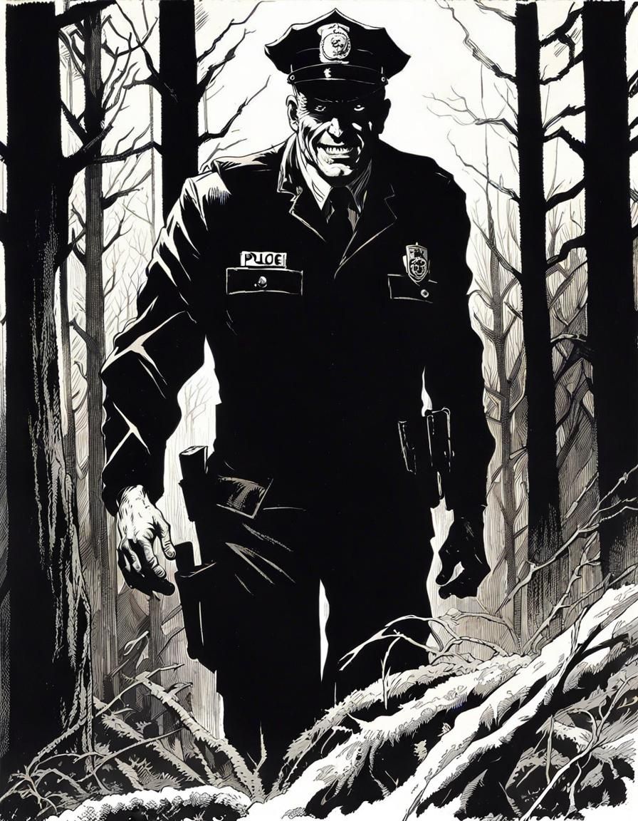 Sinister Police Officer Portrait in Dark Horror Style