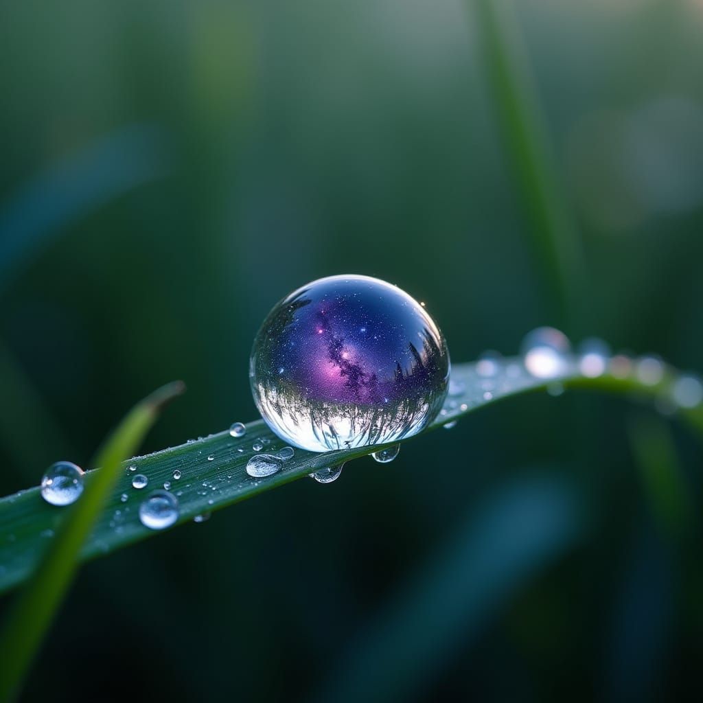 Dewdrop Reflecting Galaxy in Hyper-Realistic 3D