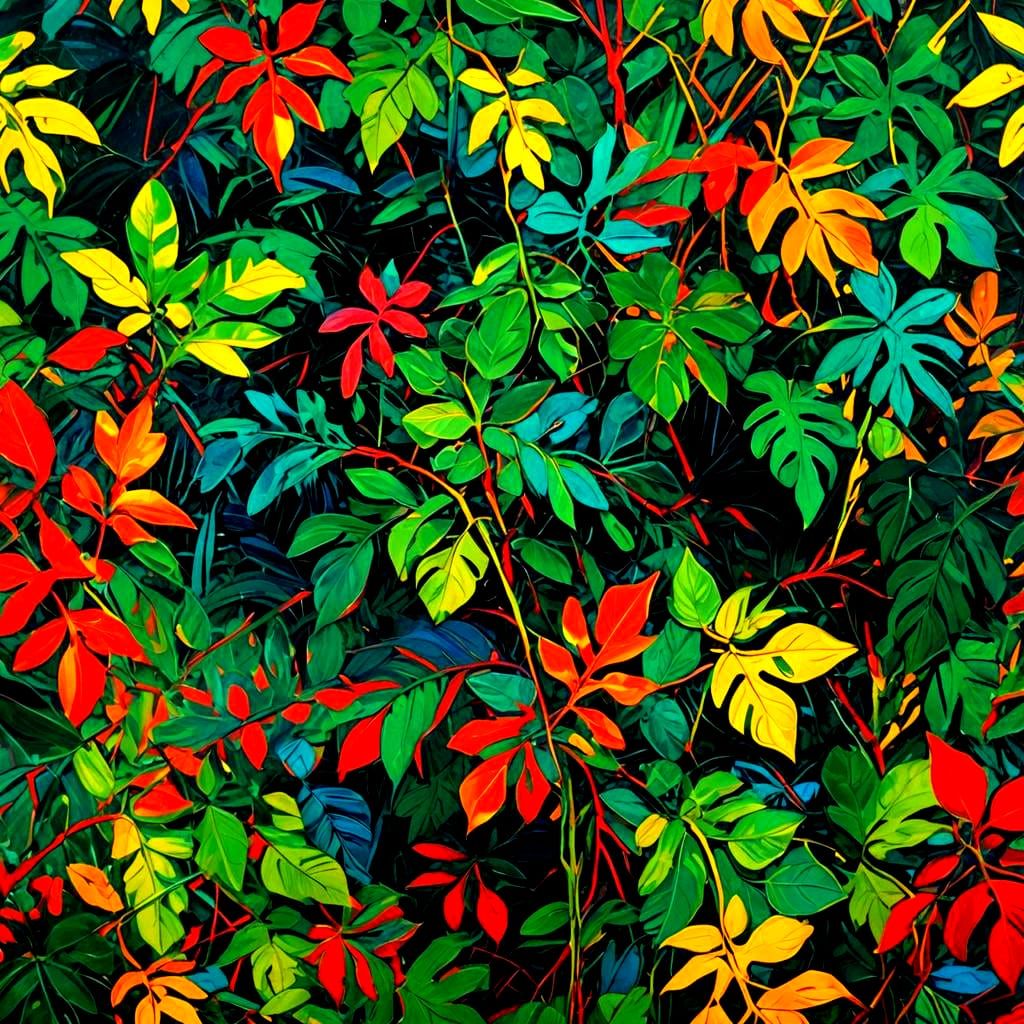 Amazon Rainforest Painting in Neo-Impressionist Style