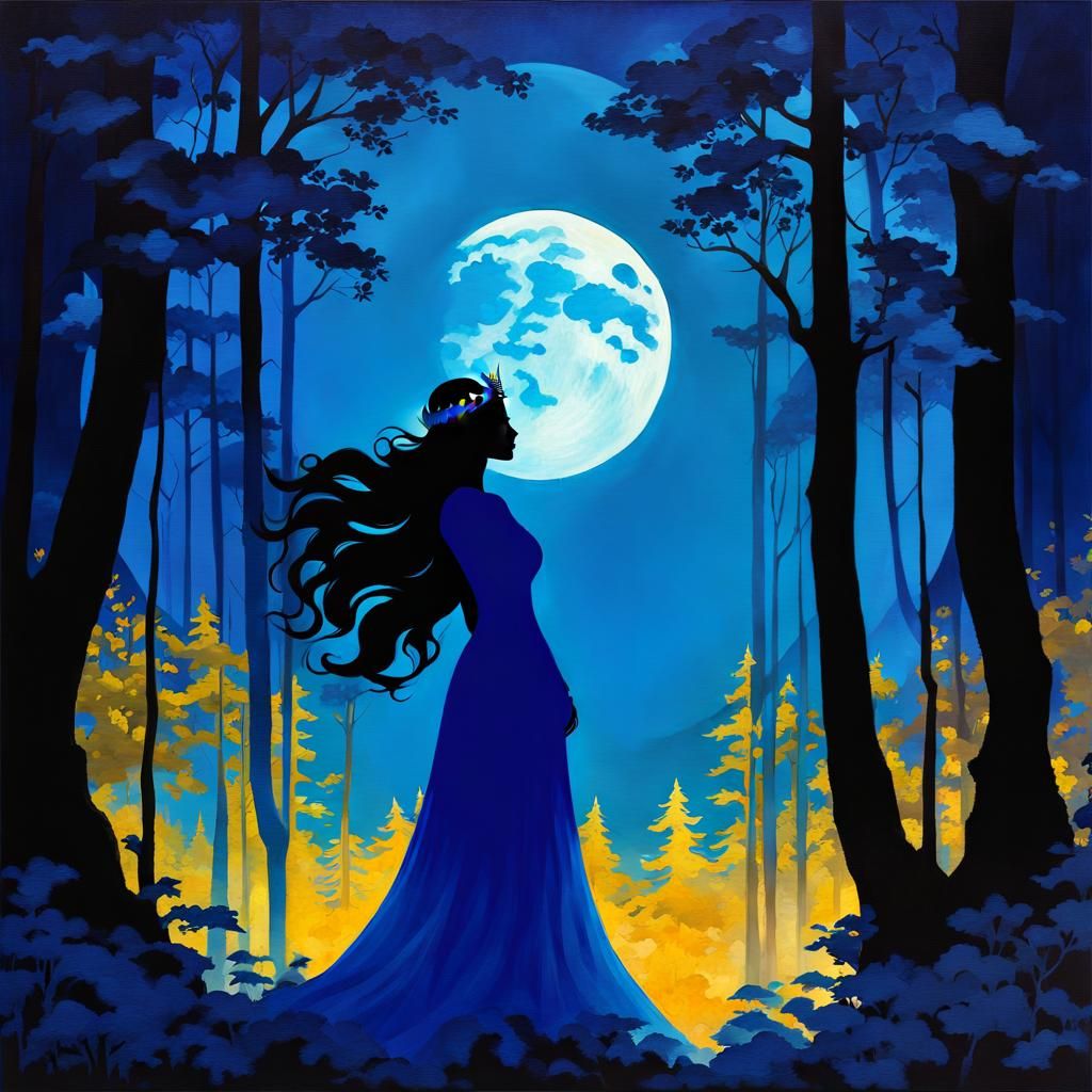 Ethereal Forest Queen Double Exposure in Impasto Style