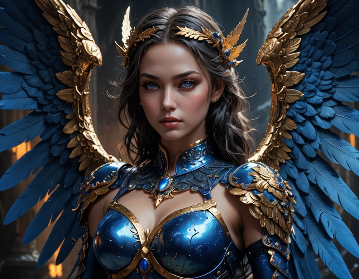 Beautiful Blue Angel Portrait in Splash Art Style