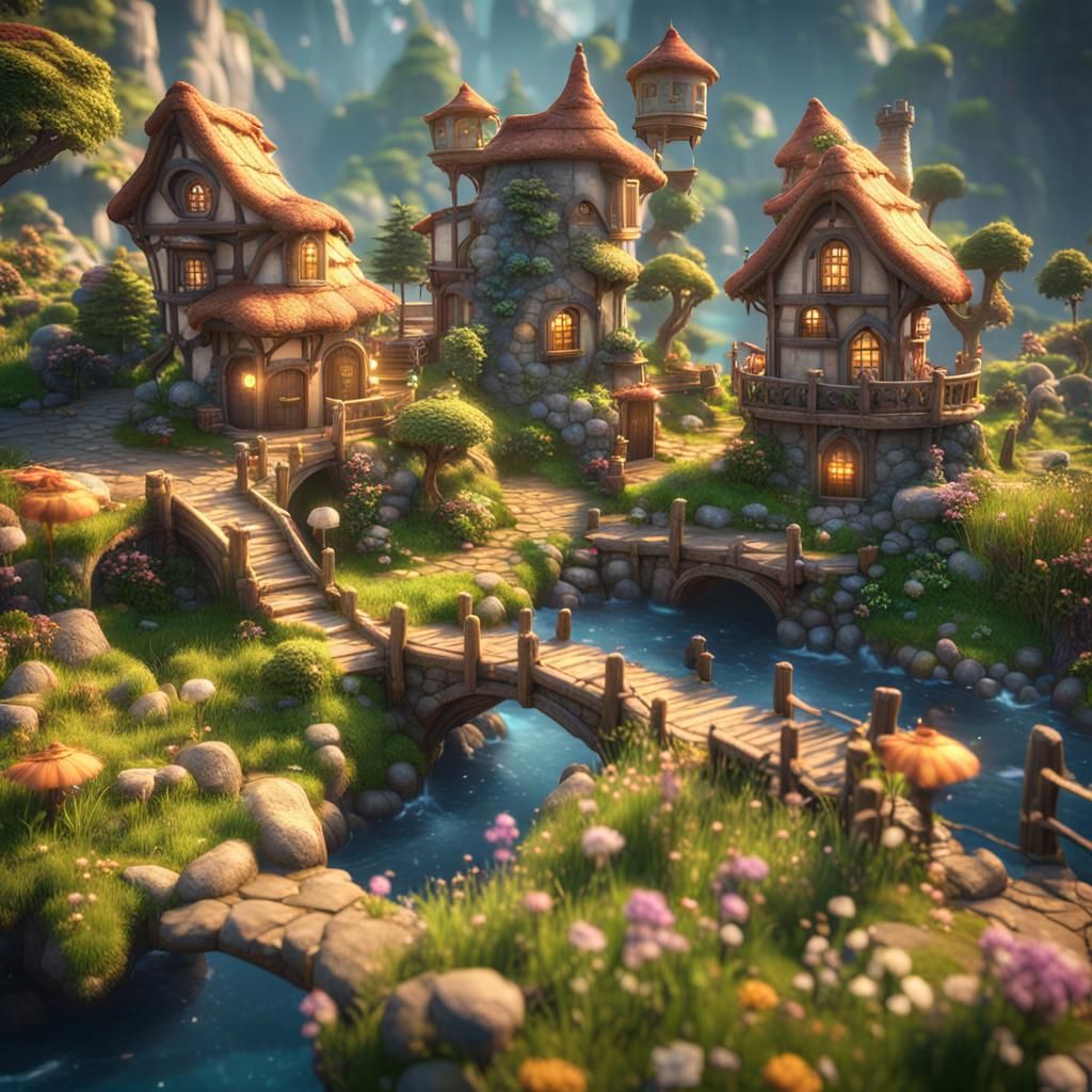 Fairy Town in 3D Game Cinematic Style
