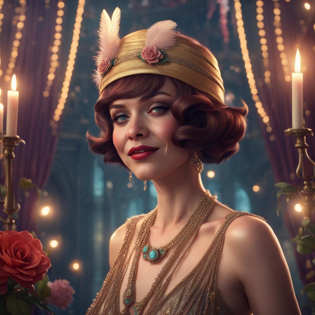 Happy Vintage Flapper Lady in Art Deco Style