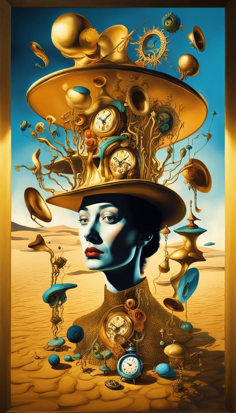 Surreal Woman with Melting Hat in Surrealist Style
