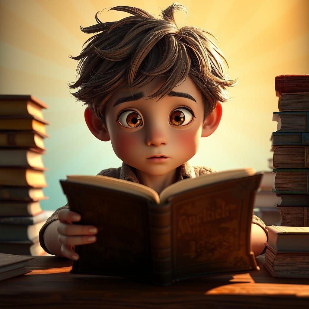 Adorable Beetles Reading in a Vibrant Library Scene