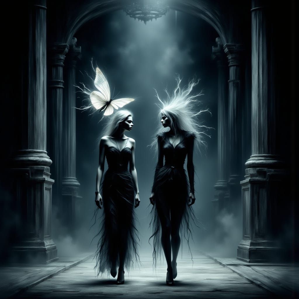 Futuristic Gothic Stage Play with Luminous Butterfly