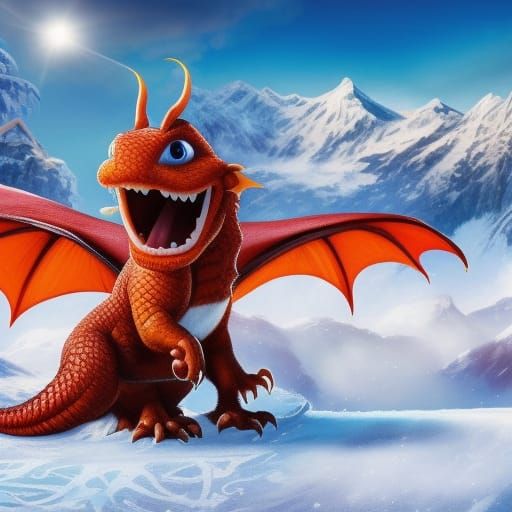 Baby Dragon Snowboarding in Pixar Style