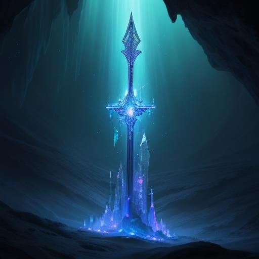 Iridescent Scaled Sword with Bioluminescent Tendrils