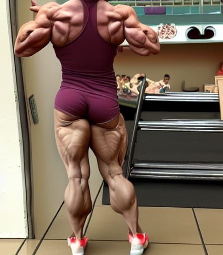 Muscular Bodybuilder Grandma Flexing Biceps