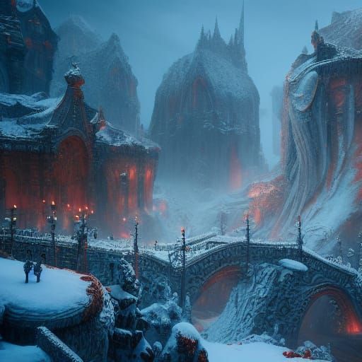 Detailed Snow Scene in Matte Painting Style