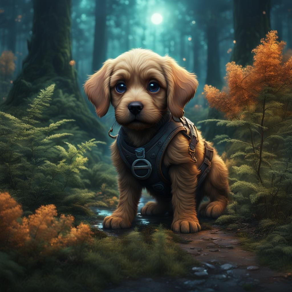 Lost Puppy in Forest: Fantasy Concept Art