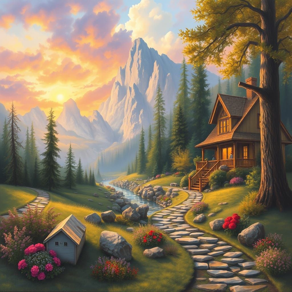 Fantasy Landscape in Mixed Artistic Styles